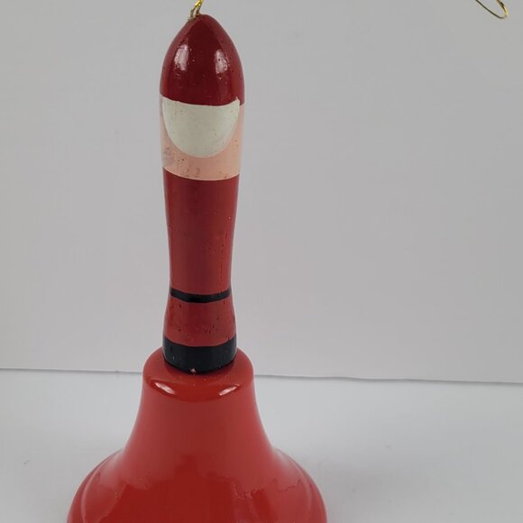 Ornament SANTA CLAUS BELL Wood and Metal Hand Painted Small 4" x 2" Whimsical - Picture 3 of 5